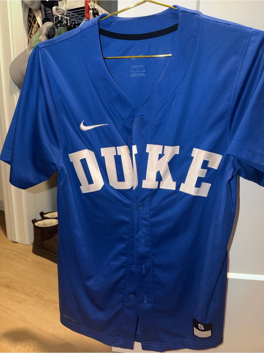 Nike Royal Blue DUKE Button-Up Jersey with White Lettering